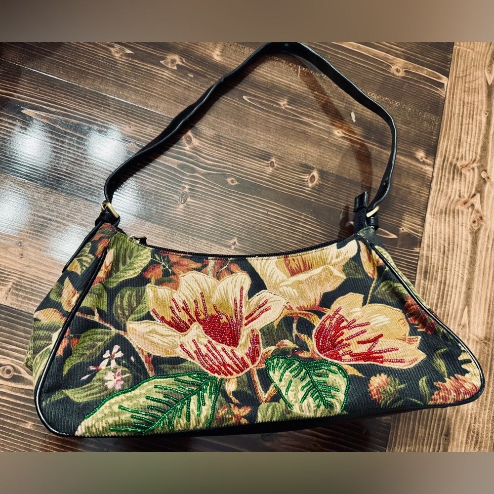 Vintage Elka‎ Beaded Floral Shoulder Bag